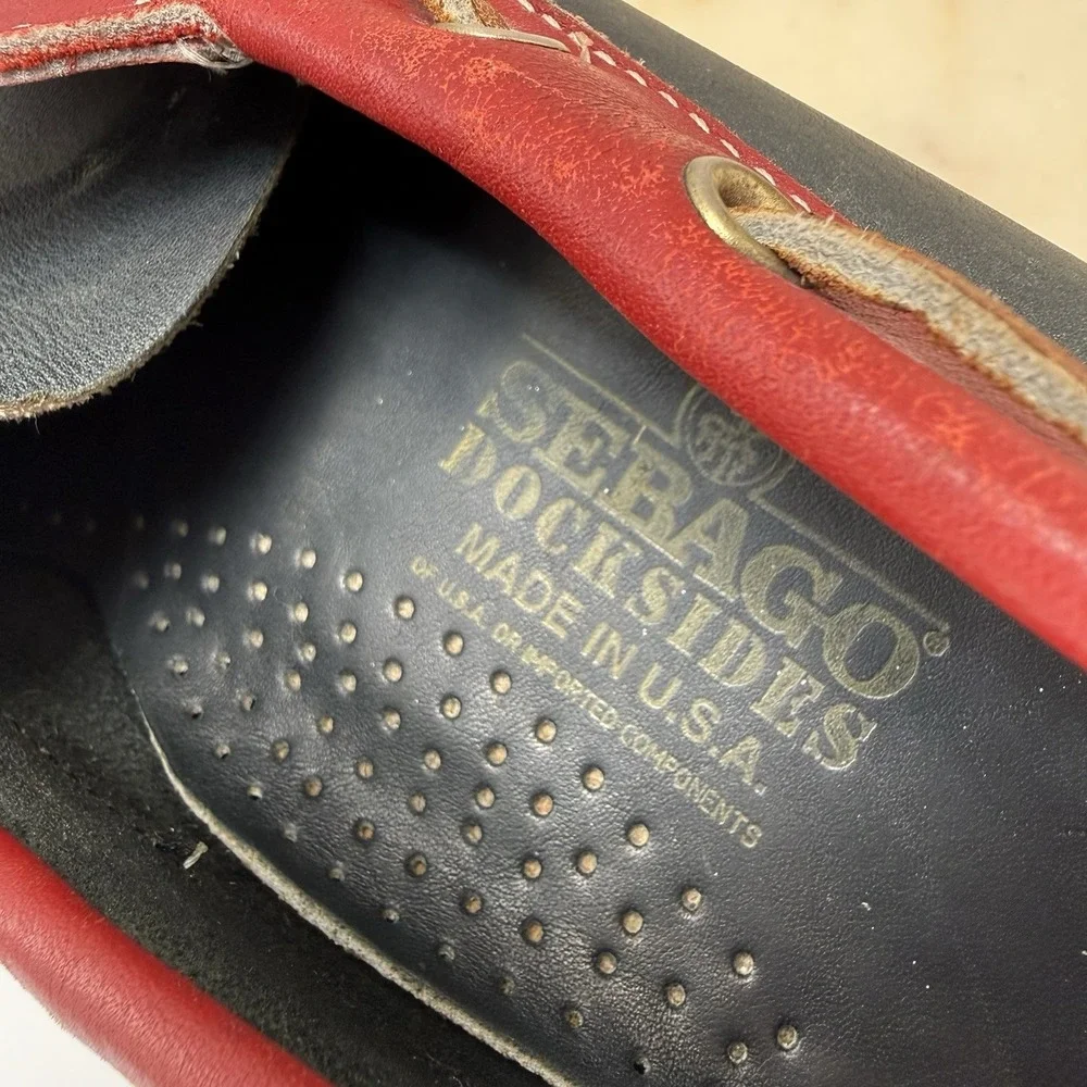 SEBAGO Portland Men's Navy/ Red Leather  Docksides Casual Boat Shoes Loafers 9N